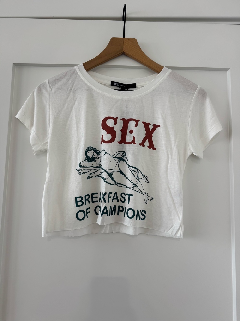 Sex Breakfast of Champions Short Sleeve crop Tee - White